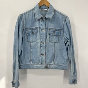 Vintage Lizwear Womens Jacket Sz Medium Jean Trucker Denim Western Style Linen